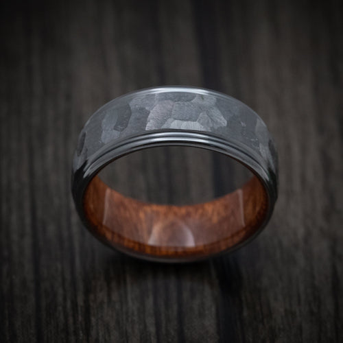 Obsidian XIII - Black Zirconium Rock Finish Band with Wood Sleeve Men's Wedding Ring - view 2 - Nura Lab