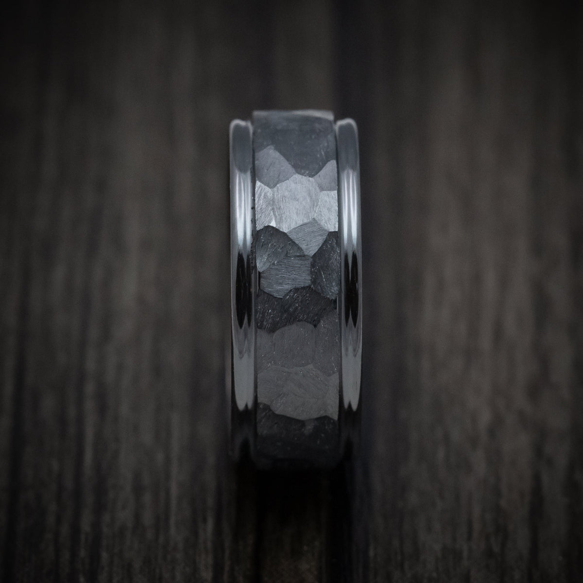 Obsidian XIII - Black Zirconium Rock Finish Band with Wood Sleeve Men's Wedding Ring - view 3 - Nura Lab