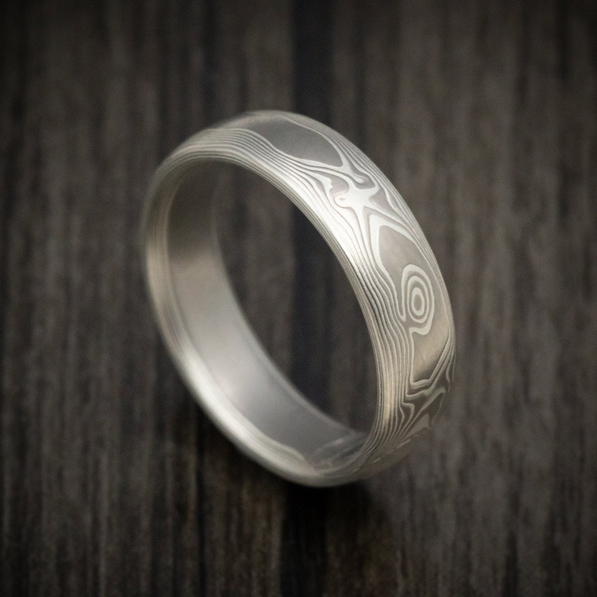 King Arthur XIII - Handmade Palladium and Silver Mokume Gane Woodgrain Pattern Men's Wedding Ring - Nura Lab