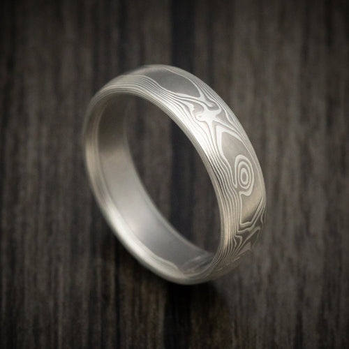 King Arthur XIII - Handmade Palladium and Silver Mokume Gane Woodgrain Pattern Men's Wedding Ring - Nura Lab