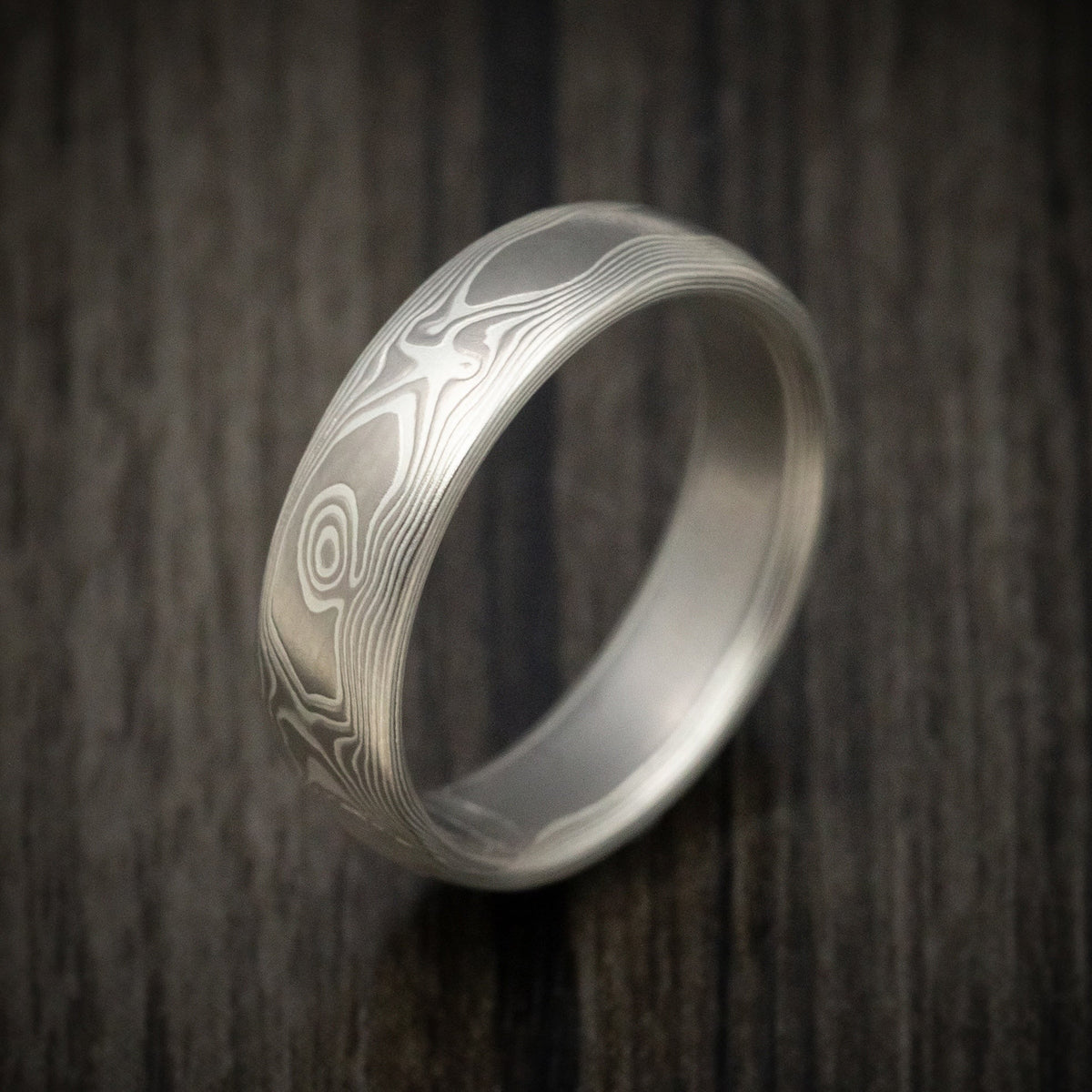 King Arthur XIII - Handmade Palladium and Silver Mokume Gane Woodgrain Pattern Men's Wedding Ring - view 3 - Nura Lab