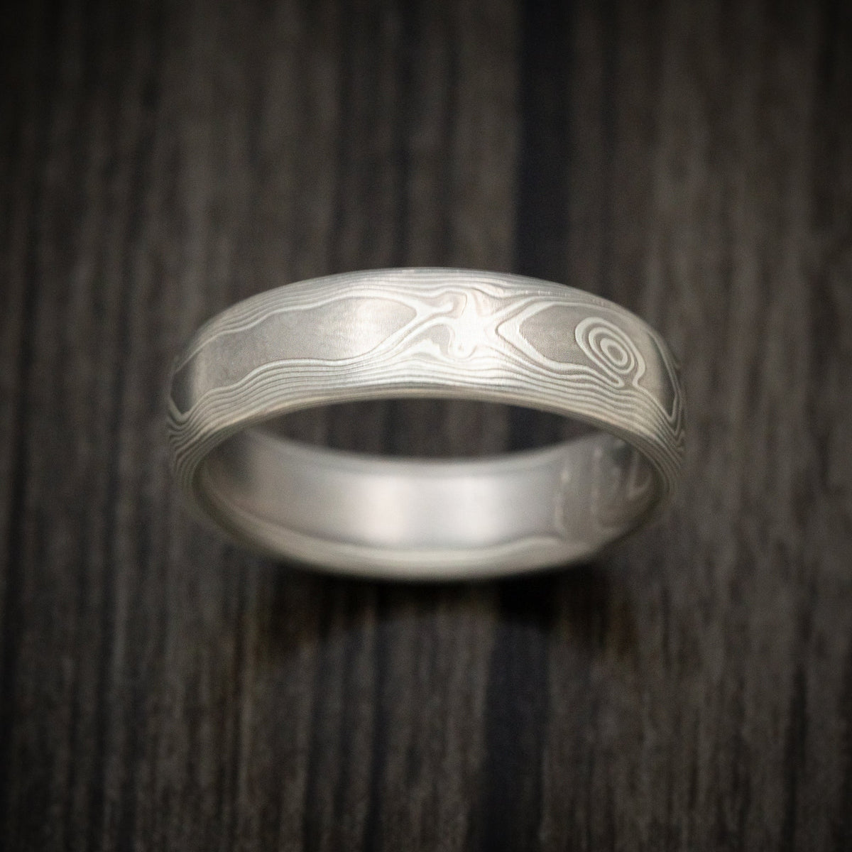 King Arthur XIII - Handmade Palladium and Silver Mokume Gane Woodgrain Pattern Men's Wedding Ring - view 2 - Nura Lab