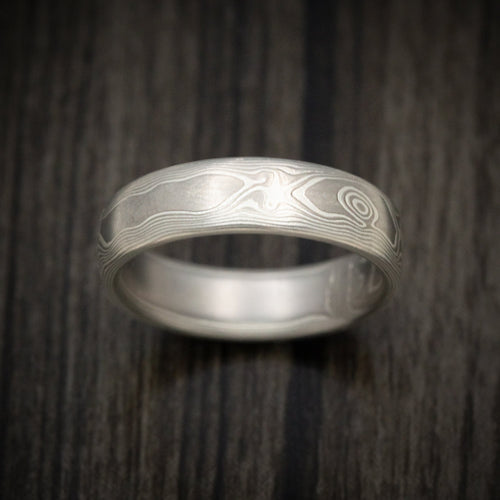 King Arthur XIII - Handmade Palladium and Silver Mokume Gane Woodgrain Pattern Men's Wedding Ring - view 2 - Nura Lab