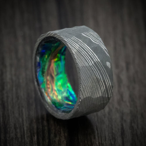 Frontier XI - Damascus Steel and Dichrolam Sleeve Men's Wedding Ring Band - Nura Lab