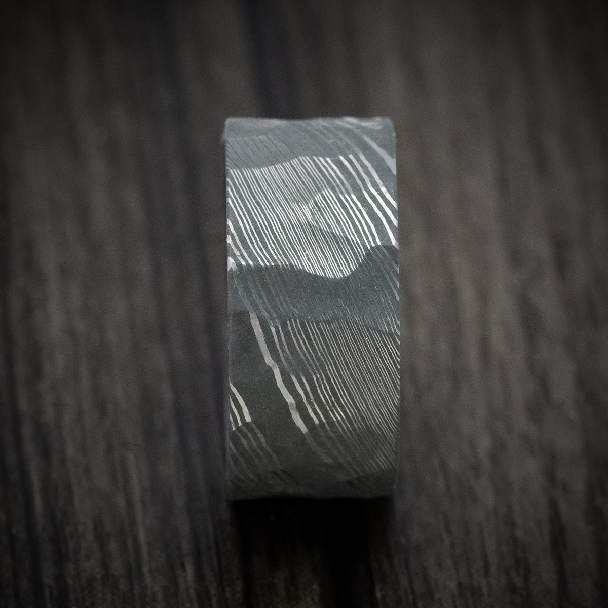 Frontier XI - Damascus Steel and Dichrolam Sleeve Men's Wedding Ring Band - view 3 - Nura Lab