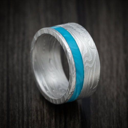 Flint XII - Sunset Kuro Damascus Steel and Juma Inlay Men's Wedding Ring Band - Nura Lab