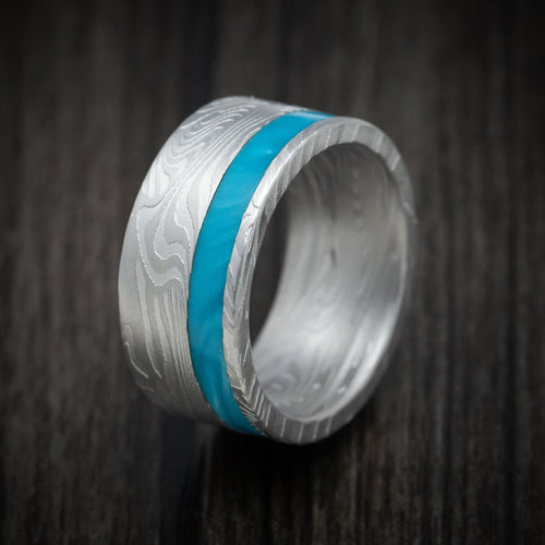 Flint XII - Sunset Kuro Damascus Steel and Juma Inlay Men's Wedding Ring Band - view 4 - Nura Lab