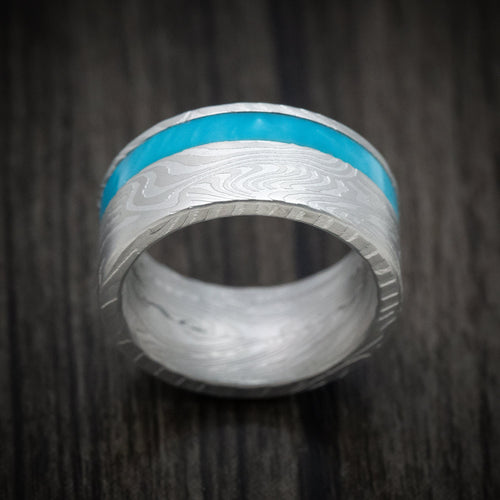 Flint XII - Sunset Kuro Damascus Steel and Juma Inlay Men's Wedding Ring Band - view 2 - Nura Lab