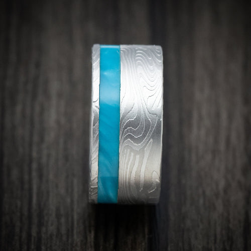 Flint XII - Sunset Kuro Damascus Steel and Juma Inlay Men's Wedding Ring Band - view 3 - Nura Lab