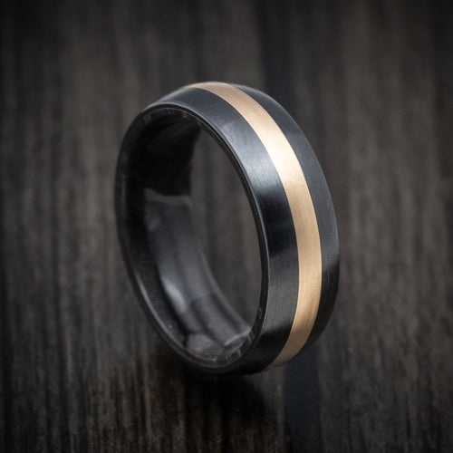 Highland XVIII - Black Zirconium and Juma Sleeve Men's Wedding Ring with 14K Gold Inlay Band - Nura Lab
