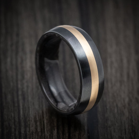 Highland XVIII - Black Zirconium and Juma Sleeve Men's Wedding Ring with 14K Gold Inlay Band - Nura Lab