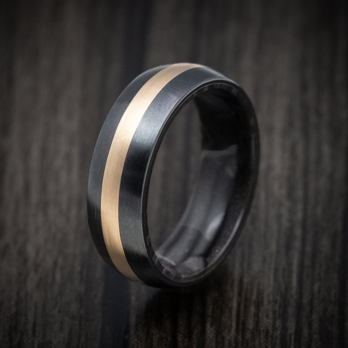 Highland XVIII - Black Zirconium and Juma Sleeve Men's Wedding Ring with 14K Gold Inlay Band - view 4 - Nura Lab