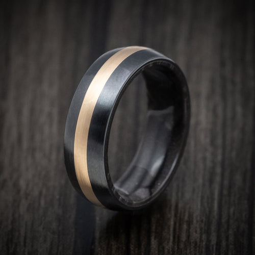 Highland XVIII - Black Zirconium and Juma Sleeve Men's Wedding Ring with 14K Gold Inlay Band - view 4 - Nura Lab