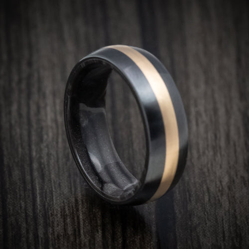 Highland XVIII - Black Zirconium and Juma Sleeve Men's Wedding Ring with 14K Gold Inlay Band - view 2 - Nura Lab