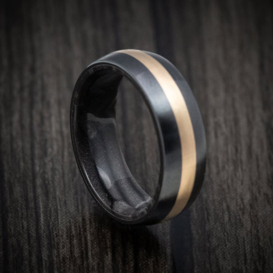 Highland XVIII - Black Zirconium and Juma Sleeve Men's Wedding Ring with 14K Gold Inlay Band - view 2 - Nura Lab