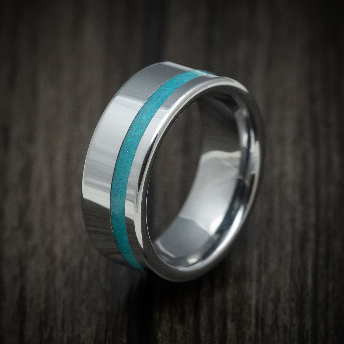 Sentinel XVI - Tungsten Men's Wedding Ring With Opal Inlay Band - view 4 - Nura Lab