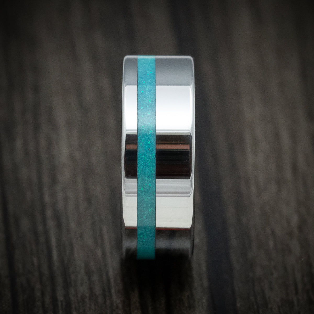 Sentinel XVI - Tungsten Men's Wedding Ring With Opal Inlay Band - view 3 - Nura Lab