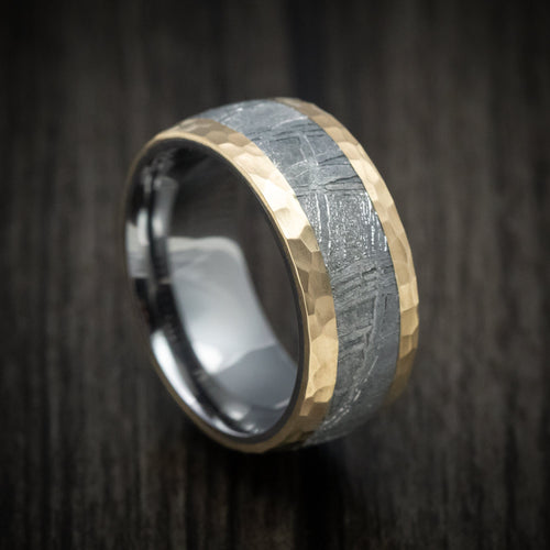 Nomad XIV - 14K Gold Men's Wedding Ring with Meteorite Inlay and Tantalum Sleeve Band - Nura Lab
