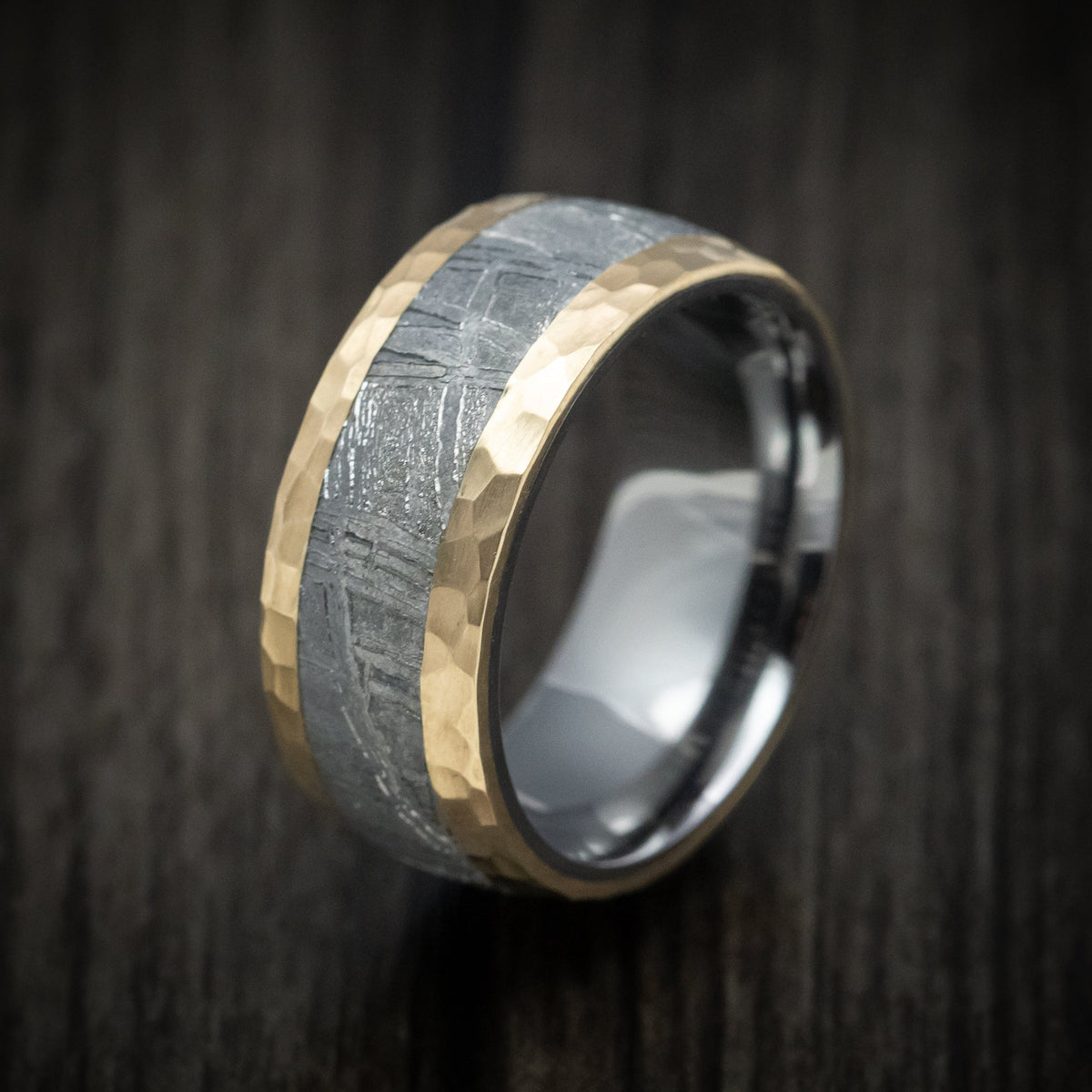 Nomad XIV - 14K Gold Men's Wedding Ring with Meteorite Inlay and Tantalum Sleeve Band - view 4 - Nura Lab
