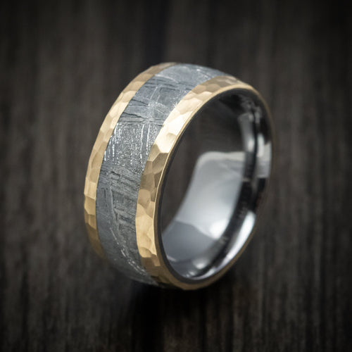 Nomad XIV - 14K Gold Men's Wedding Ring with Meteorite Inlay and Tantalum Sleeve Band - view 4 - Nura Lab