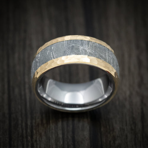 Nomad XIV - 14K Gold Men's Wedding Ring with Meteorite Inlay and Tantalum Sleeve Band - view 2 - Nura Lab