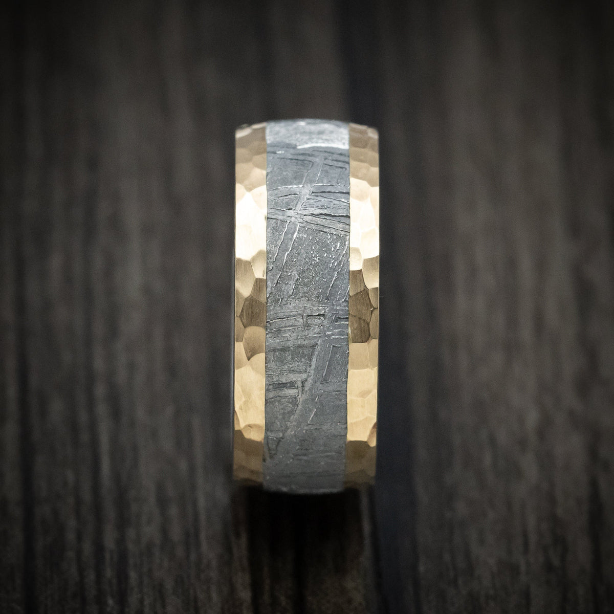 Nomad XIV - 14K Gold Men's Wedding Ring with Meteorite Inlay and Tantalum Sleeve Band - view 3 - Nura Lab