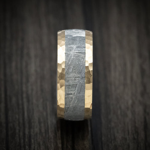 Nomad XIV - 14K Gold Men's Wedding Ring with Meteorite Inlay and Tantalum Sleeve Band - view 3 - Nura Lab