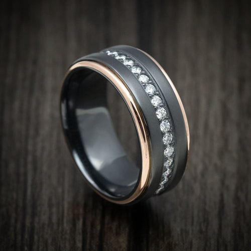 Mariner XVII - Black Zirconium and Half Eternity Diamond Men's Wedding Ring with Gold Inlays Band - Nura Lab
