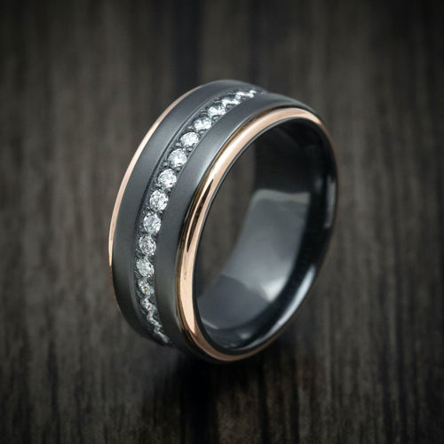 Mariner XVII - Black Zirconium and Half Eternity Diamond Men's Wedding Ring with Gold Inlays Band - view 4 - Nura Lab