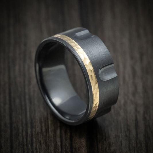 Frontier XVIII - Black Zirconium Revolver Men's Wedding Ring with 14K Gold Inlay Band - Nura Lab