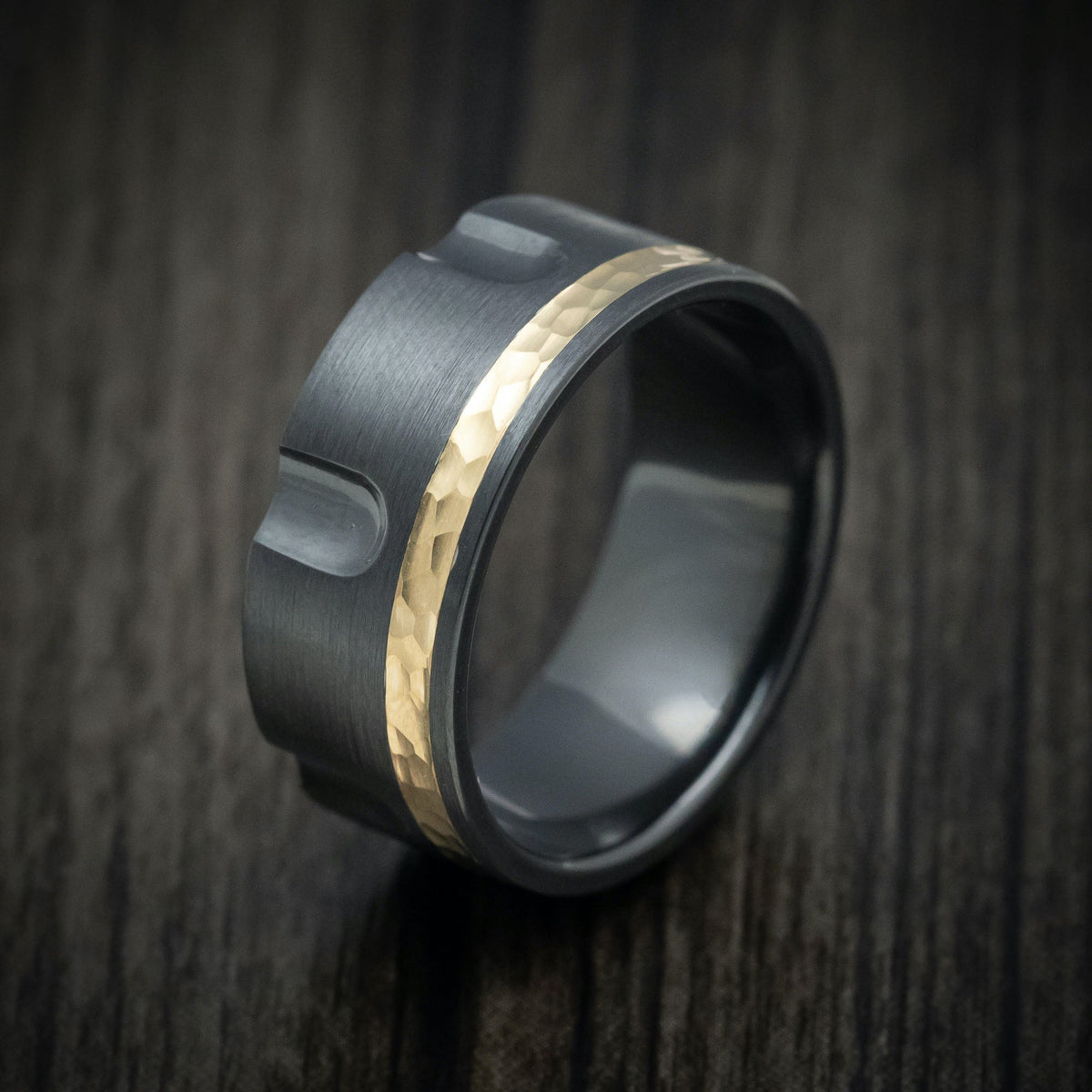 Frontier XVIII - Black Zirconium Revolver Men's Wedding Ring with 14K Gold Inlay Band - view 5 - Nura Lab
