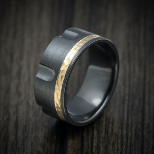 Frontier XVIII - Black Zirconium Revolver Men's Wedding Ring with 14K Gold Inlay Band - view 5 - Nura Lab