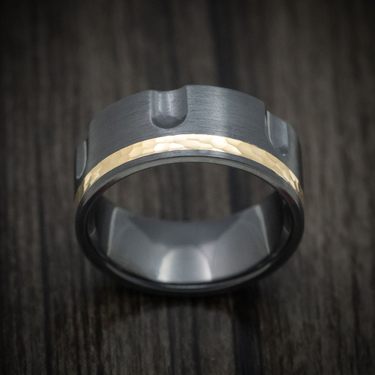 Frontier XVIII - Black Zirconium Revolver Men's Wedding Ring with 14K Gold Inlay Band - view 2 - Nura Lab