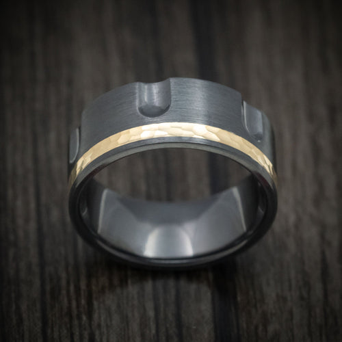 Frontier XVIII - Black Zirconium Revolver Men's Wedding Ring with 14K Gold Inlay Band - view 2 - Nura Lab