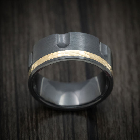 Frontier XVIII - Black Zirconium Revolver Men's Wedding Ring with 14K Gold Inlay Band - view 2 - Nura Lab
