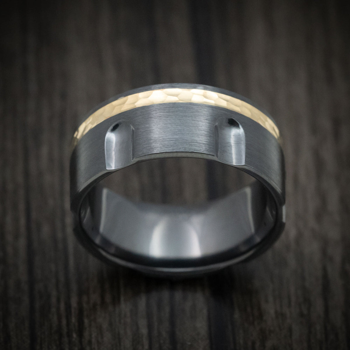 Frontier XVIII - Black Zirconium Revolver Men's Wedding Ring with 14K Gold Inlay Band - view 3 - Nura Lab