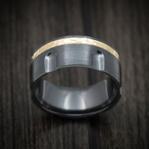 Frontier XVIII - Black Zirconium Revolver Men's Wedding Ring with 14K Gold Inlay Band - view 3 - Nura Lab