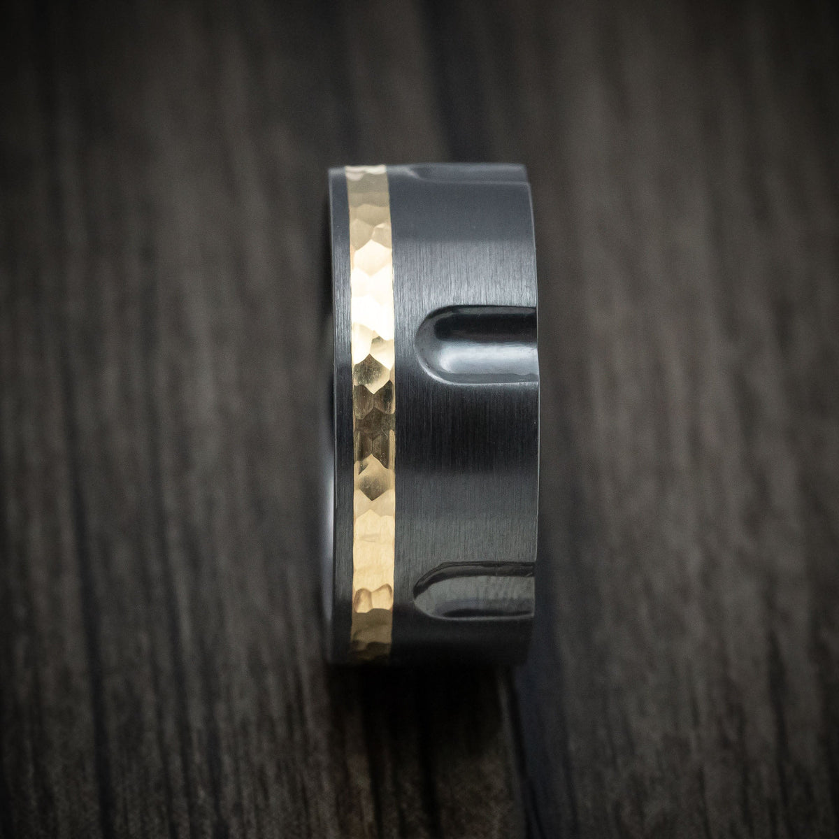 Frontier XVIII - Black Zirconium Revolver Men's Wedding Ring with 14K Gold Inlay Band - view 4 - Nura Lab