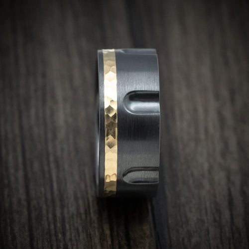 Frontier XVIII - Black Zirconium Revolver Men's Wedding Ring with 14K Gold Inlay Band - view 4 - Nura Lab