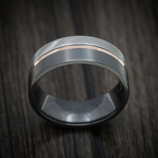 Obsidian X - Black Zirconium Men's Wedding Ring with Damascus Steel and 14K Gold Inlay Band - view 2 - Nura Lab