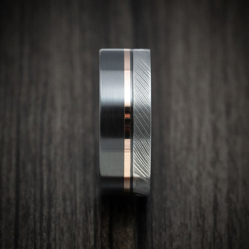 Obsidian X - Black Zirconium Men's Wedding Ring with Damascus Steel and 14K Gold Inlay Band - view 3 - Nura Lab