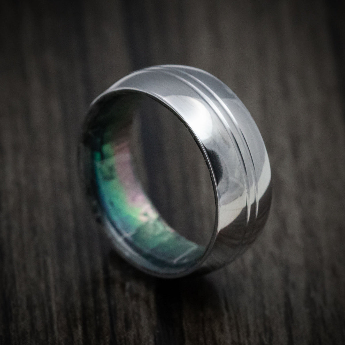Frontier XIV - Tantalum and Black Mother of Pearl Sleeve Men's Wedding Ring Band - Nura Lab