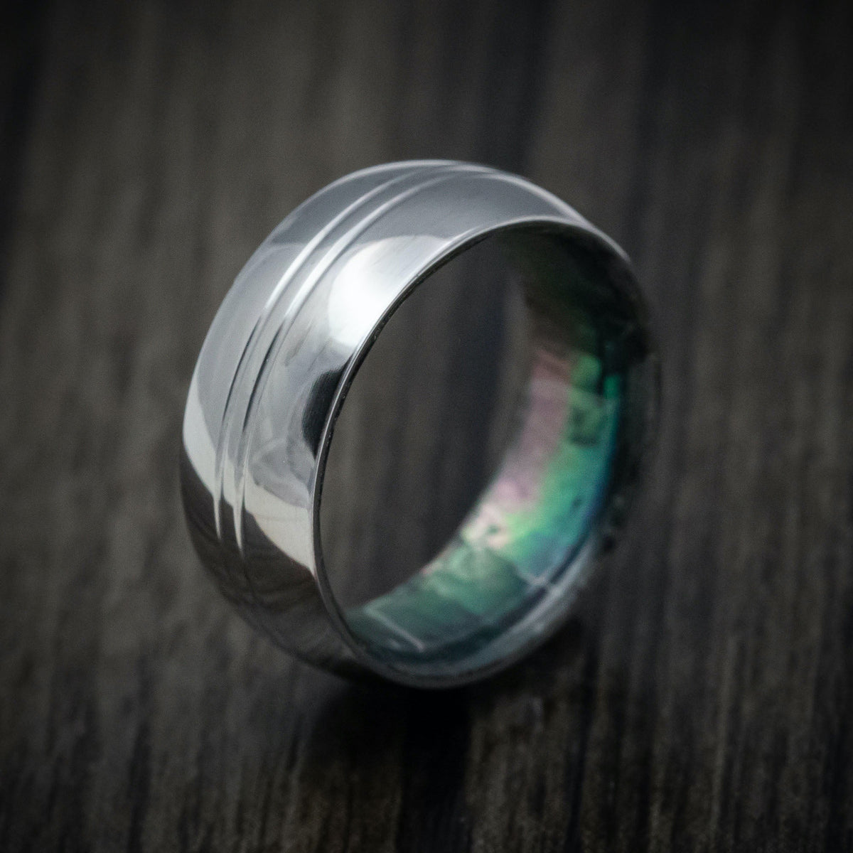 Frontier XIV - Tantalum and Black Mother of Pearl Sleeve Men's Wedding Ring Band - view 4 - Nura Lab