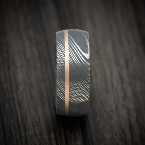 Vanguard X - Damascus Steel and Black Mother of Pearl Men's Wedding Ring with 14K Gold Inlay - view 3 - Nura Lab