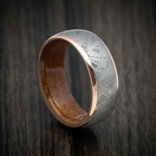 Steel XII - 14K Gold Men's Wedding Ring with Meteorite Inlay and Wood Sleeve - Nura Lab