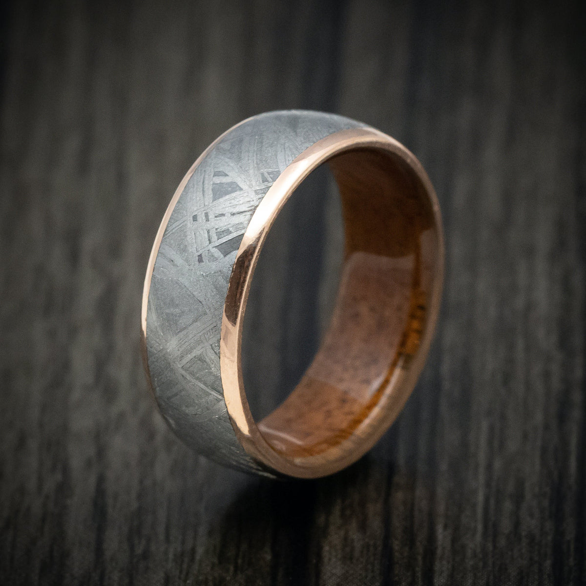 Steel XII - 14K Gold Men's Wedding Ring with Meteorite Inlay and Wood Sleeve - view 4 - Nura Lab