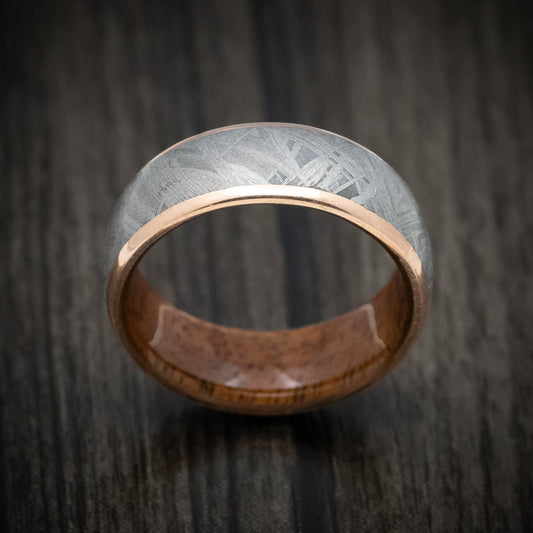 Steel XII - 14K Gold Men's Wedding Ring with Meteorite Inlay and Wood Sleeve - view 2 - Nura Lab