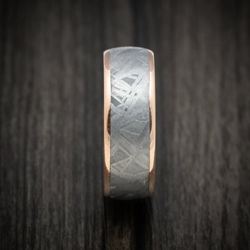 Steel XII - 14K Gold Men's Wedding Ring with Meteorite Inlay and Wood Sleeve - view 3 - Nura Lab