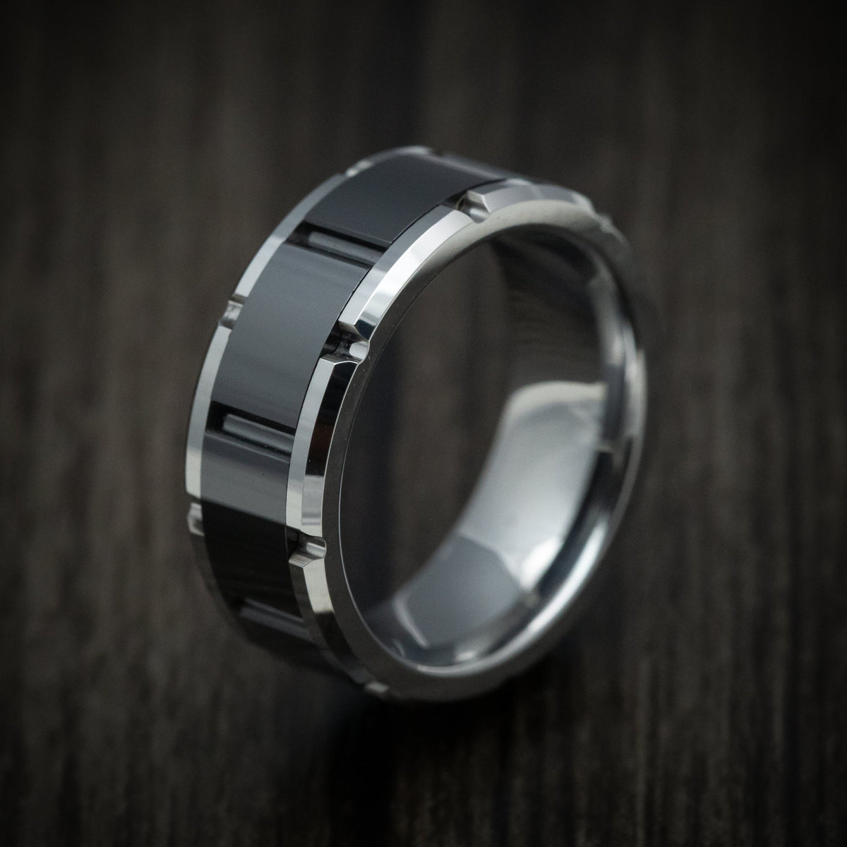 Everest XV - Tungsten Two-Tone Grooved Men's Ring or Wedding Ring - view 4 - Nura Lab