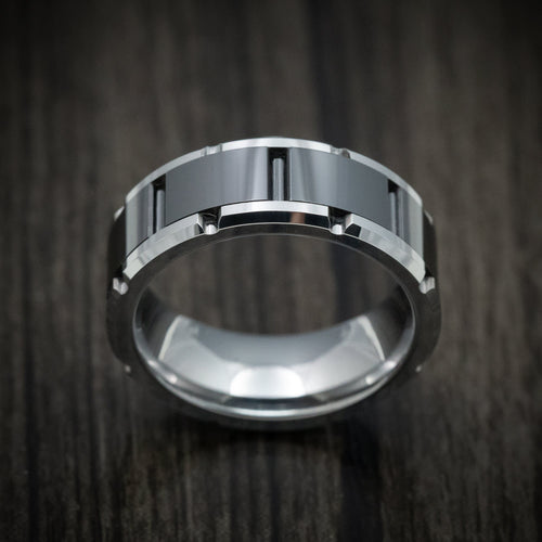 Everest XV - Tungsten Two-Tone Grooved Men's Ring or Wedding Ring - view 2 - Nura Lab